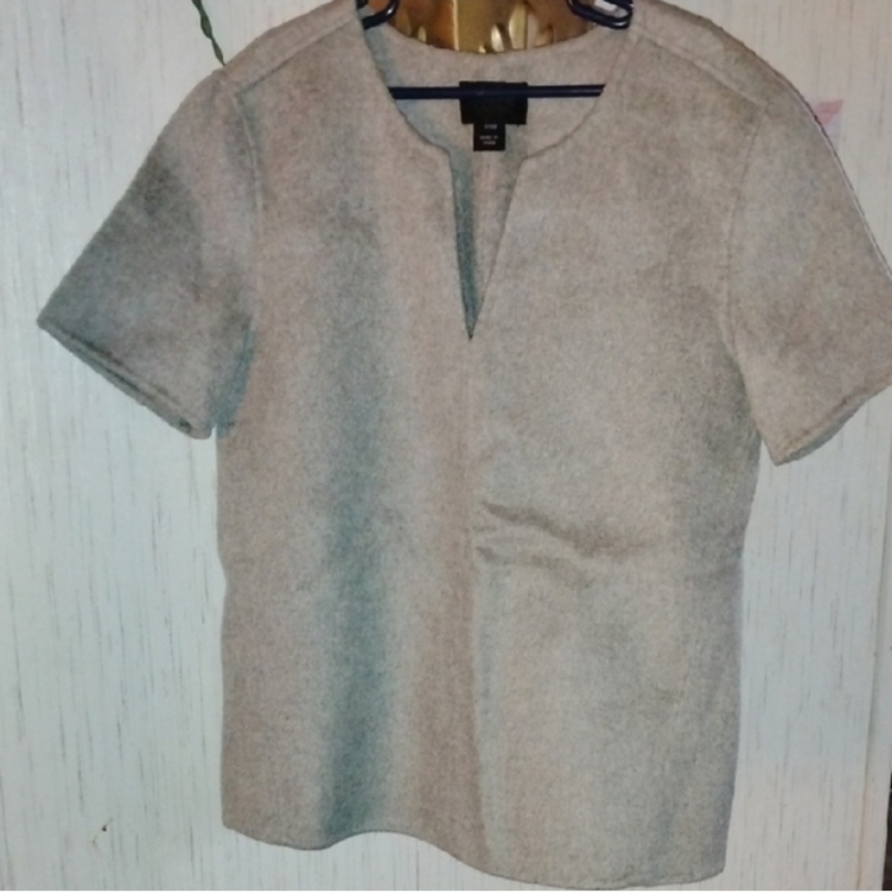 J. Crew Double Faced Cashmere Light Gray Short Sleeve Sweater